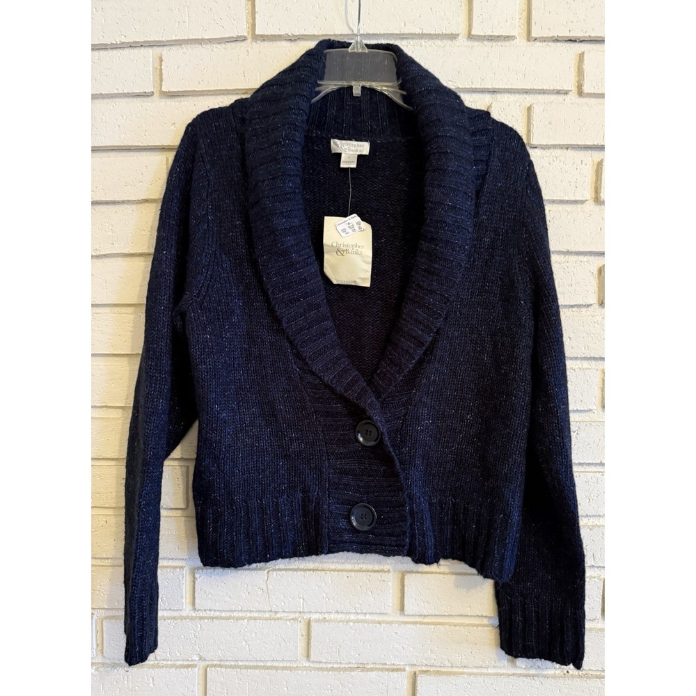 Christopher & Banks Sweater Knit Woman's Size Large Blue 2 Big Buttons NEW